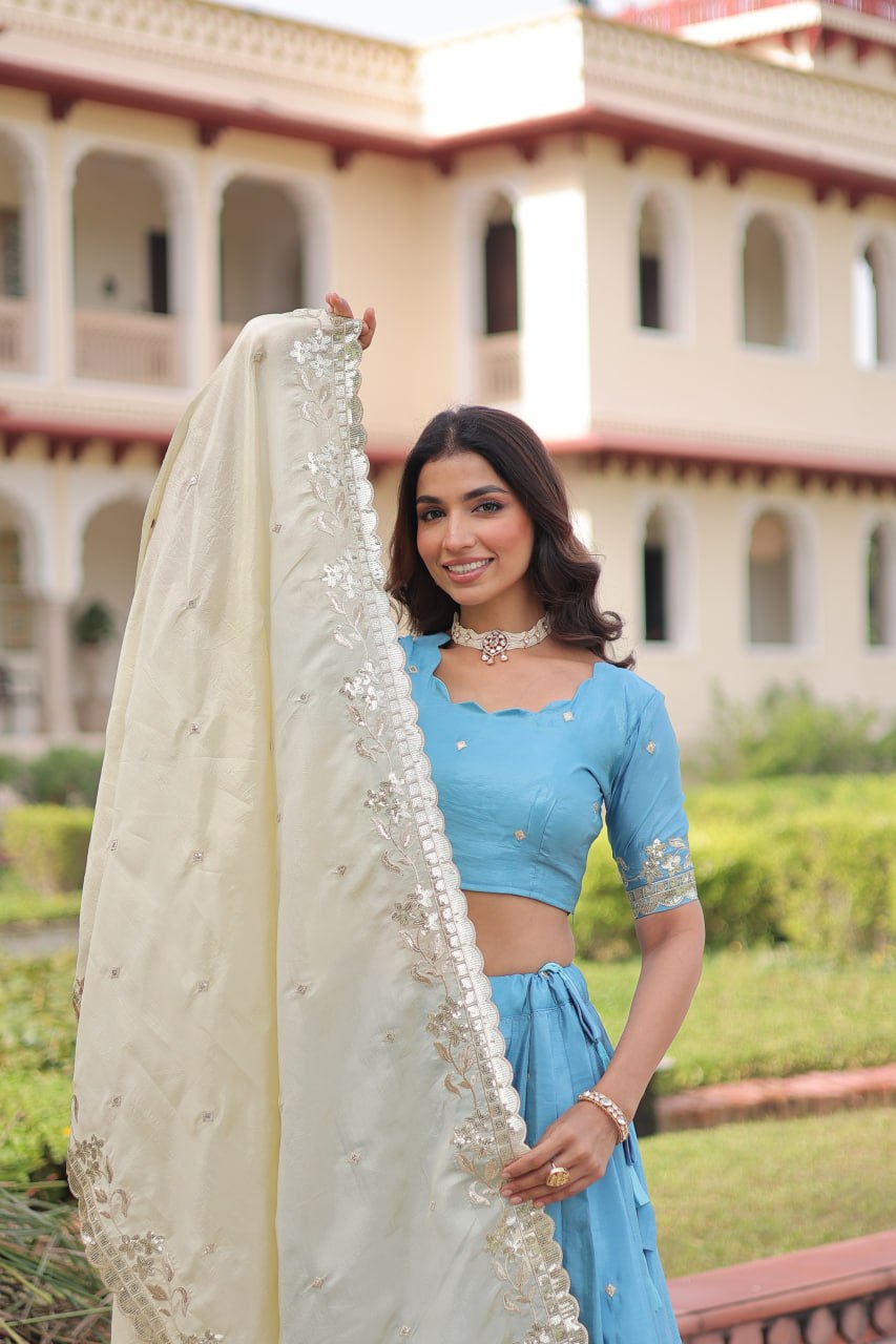 Gold Crush Lehenga Set with Zari & Sequins Embroidery