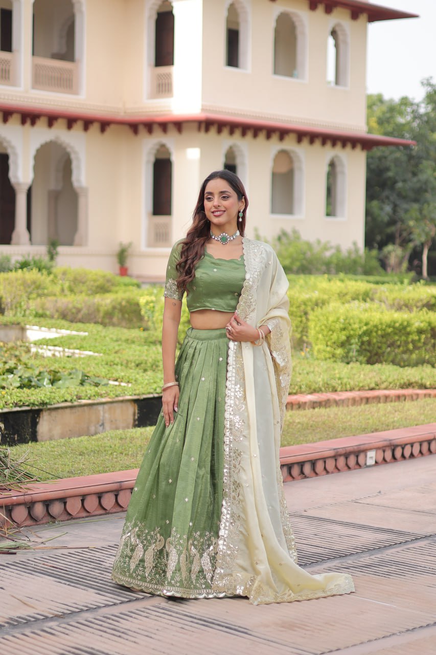Gold Crush Lehenga Set with Zari & Sequins Embroidery
