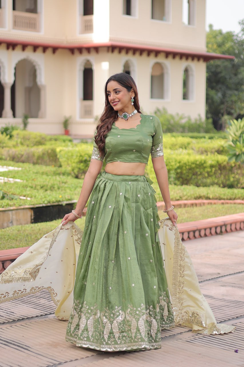 Gold Crush Lehenga Set with Zari & Sequins Embroidery