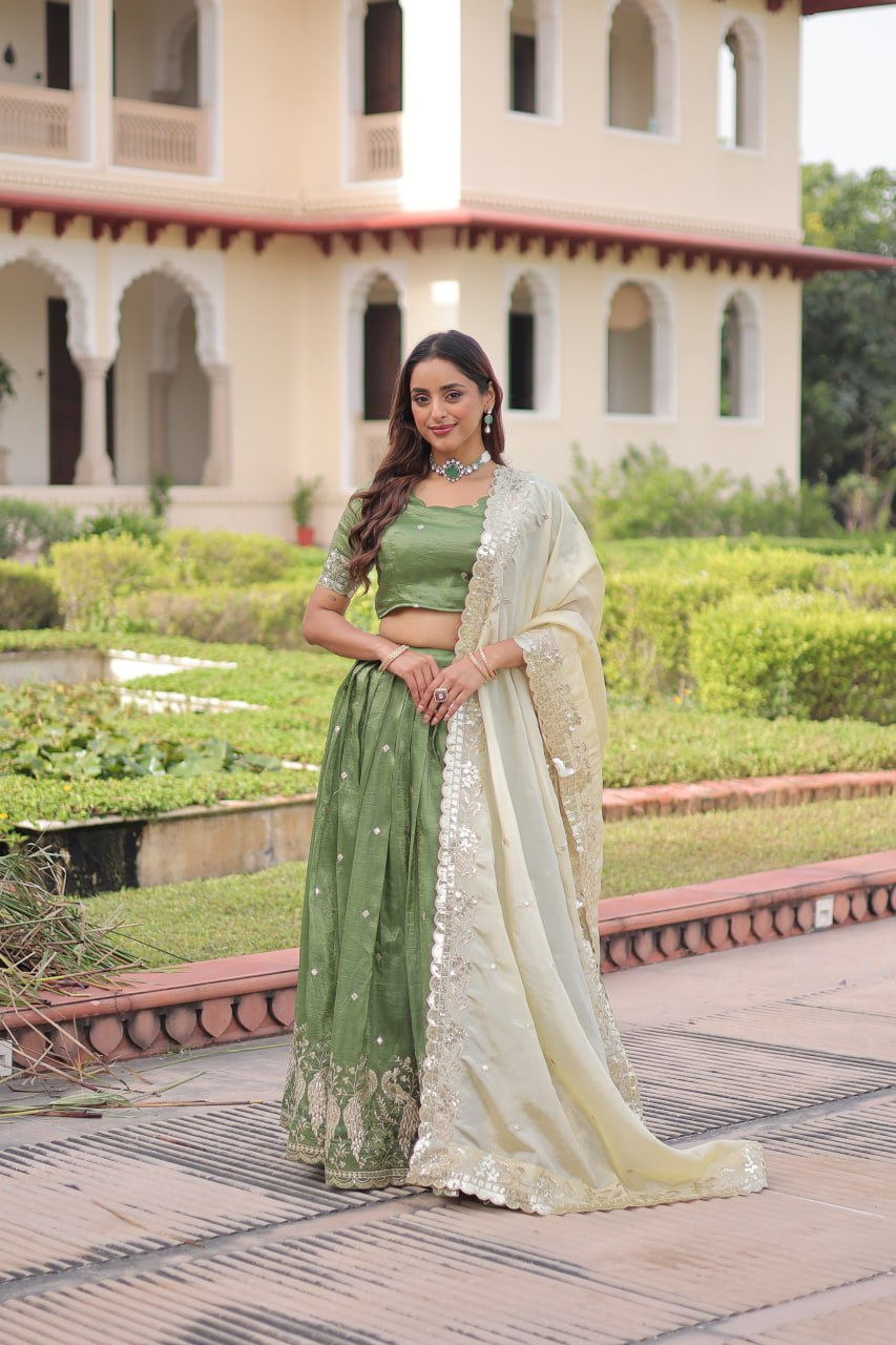 Gold Crush Lehenga Set with Zari & Sequins Embroidery