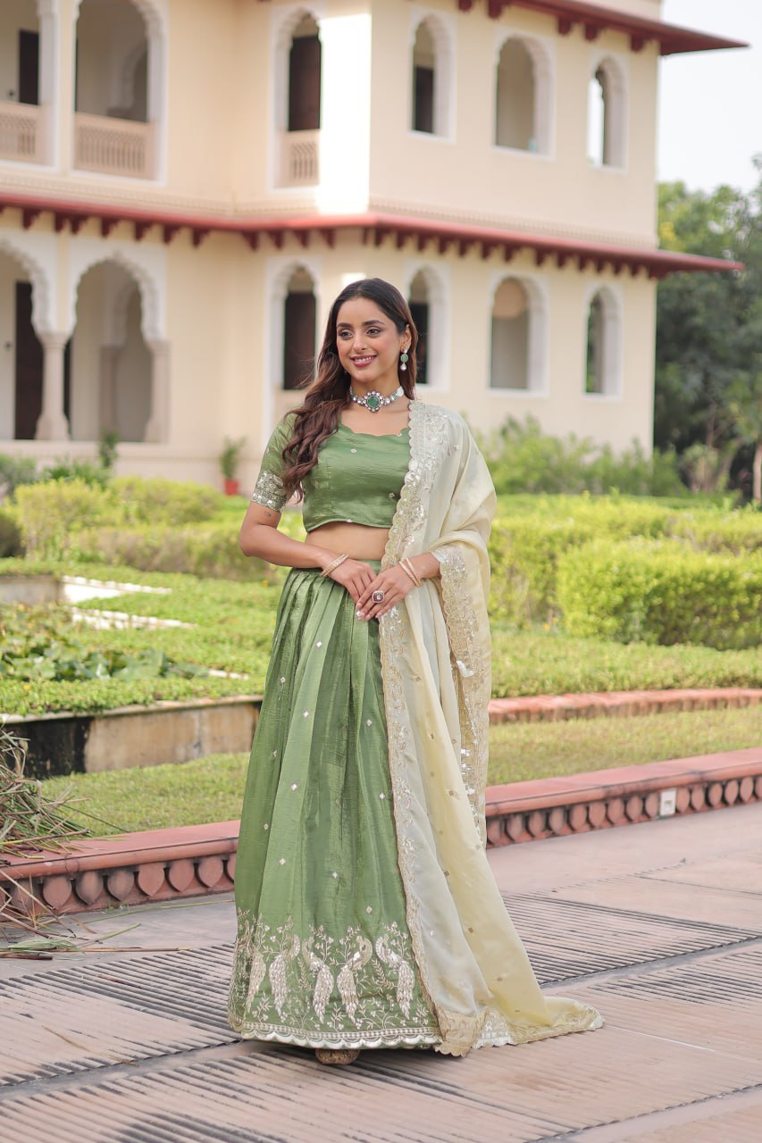 Gold Crush Lehenga Set with Zari & Sequins Embroidery
