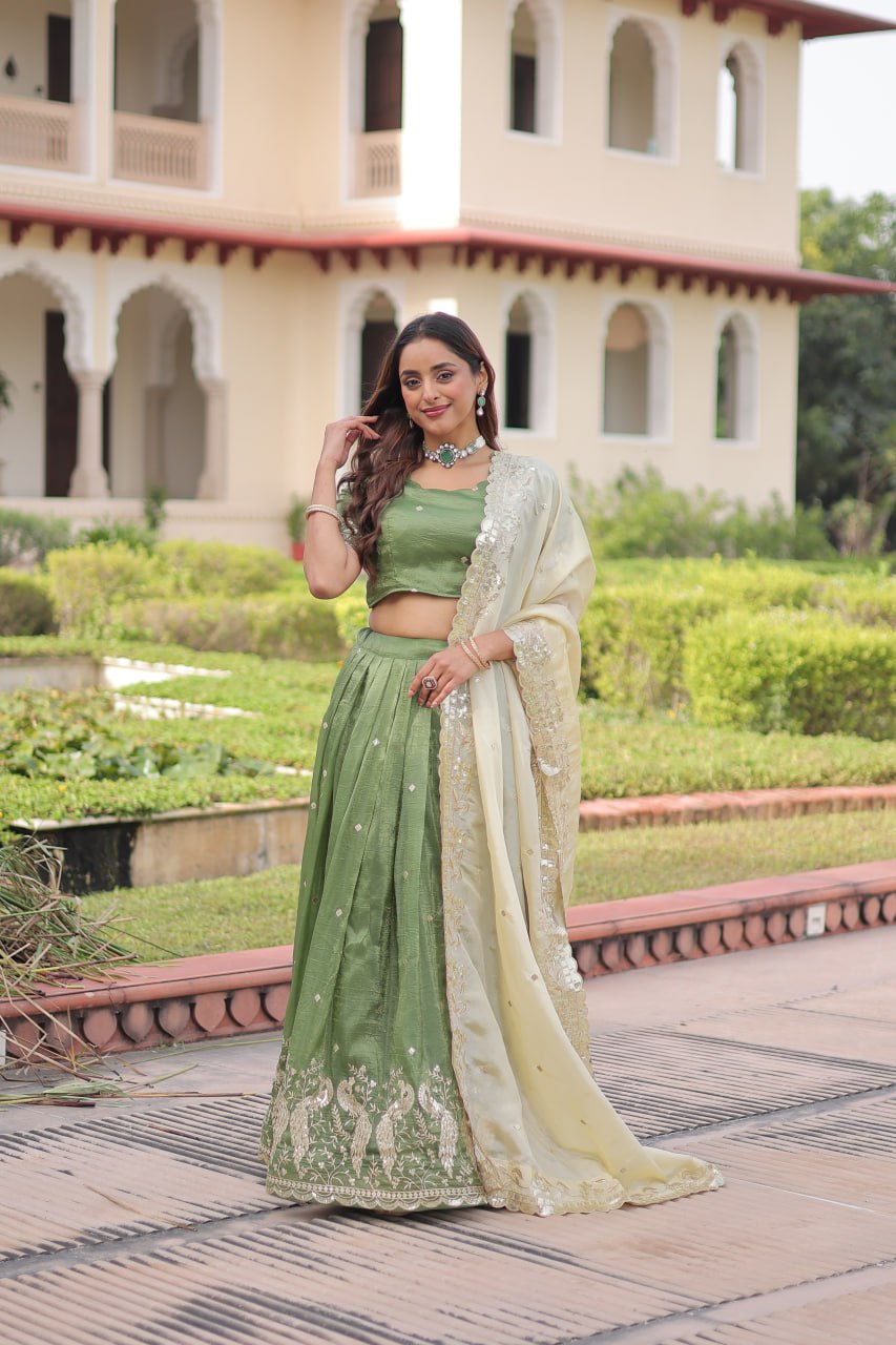 Gold Crush Lehenga Set with Zari & Sequins Embroidery