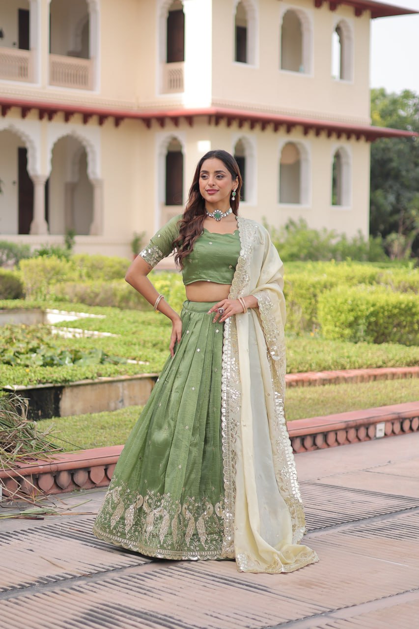 Gold Crush Lehenga Set with Zari & Sequins Embroidery