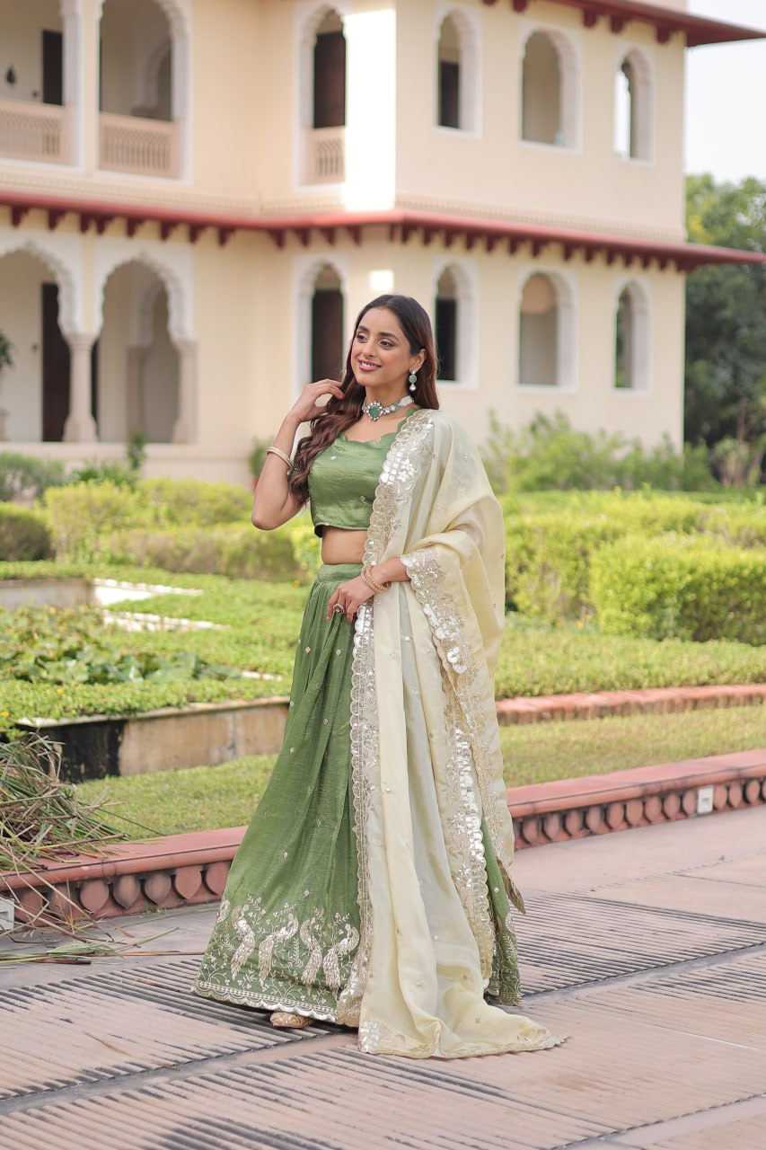 Gold Crush Lehenga Set with Zari & Sequins Embroidery