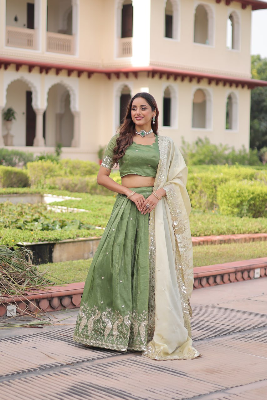 Gold Crush Lehenga Set with Zari & Sequins Embroidery