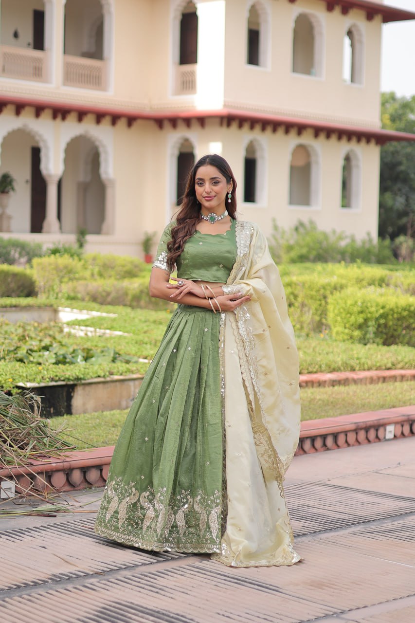 Gold Crush Lehenga Set with Zari & Sequins Embroidery
