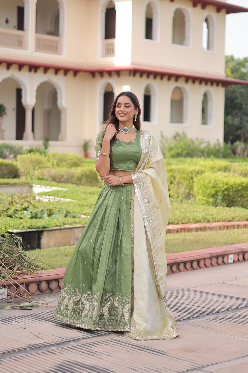 Gold Crush Lehenga Set with Zari & Sequins Embroidery
