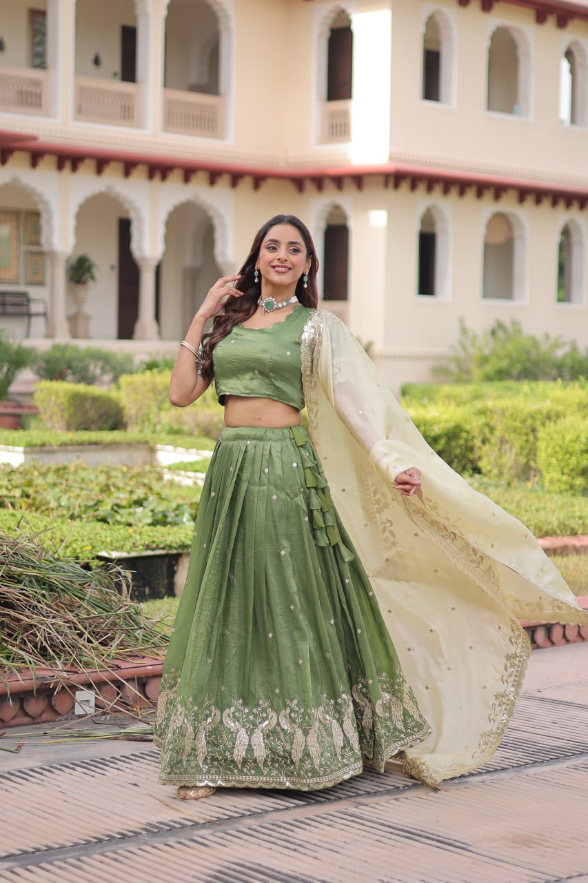 Gold Crush Lehenga Set with Zari & Sequins Embroidery
