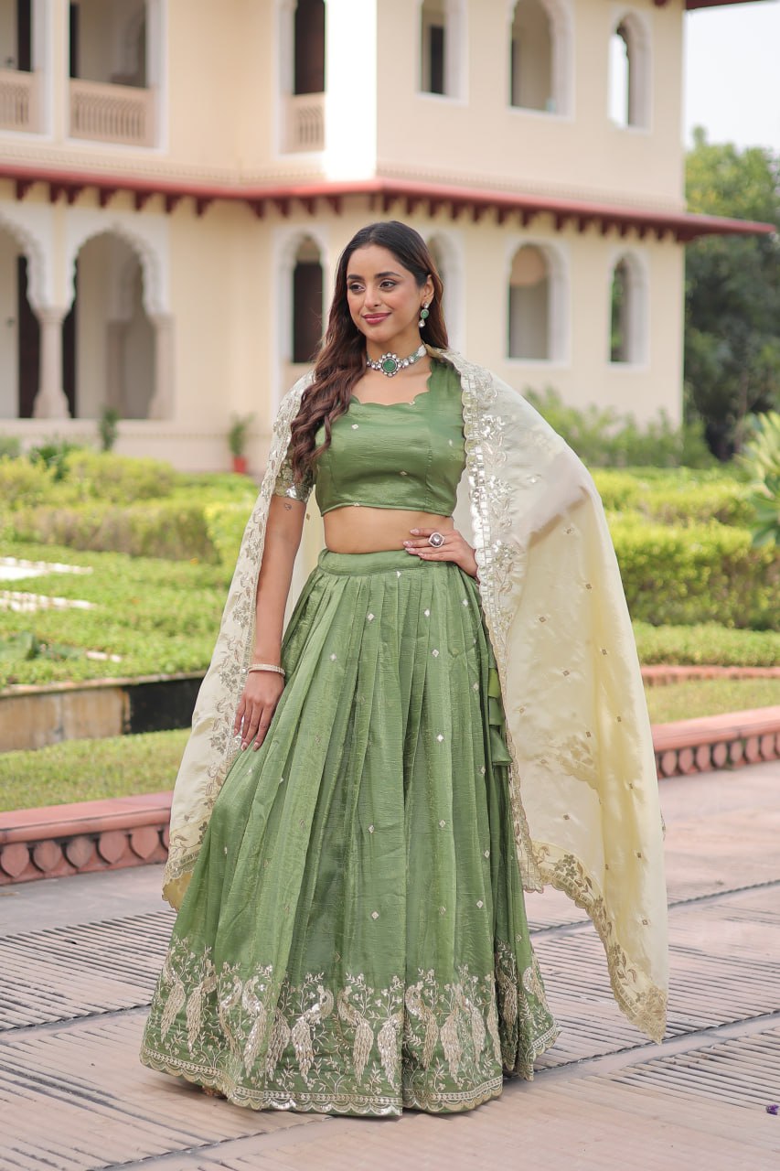 Gold Crush Lehenga Set with Zari & Sequins Embroidery