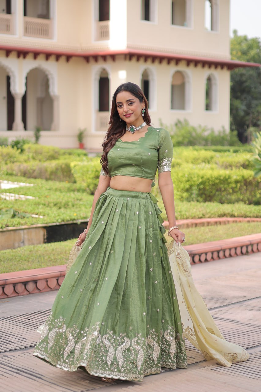 Gold Crush Lehenga Set with Zari & Sequins Embroidery