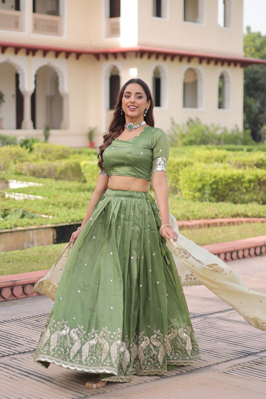 Gold Crush Lehenga Set with Zari & Sequins Embroidery