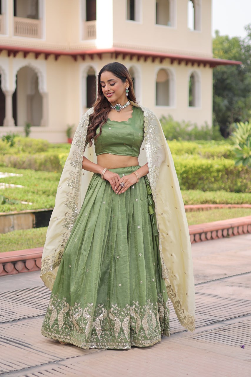 Gold Crush Lehenga Set with Zari & Sequins Embroidery