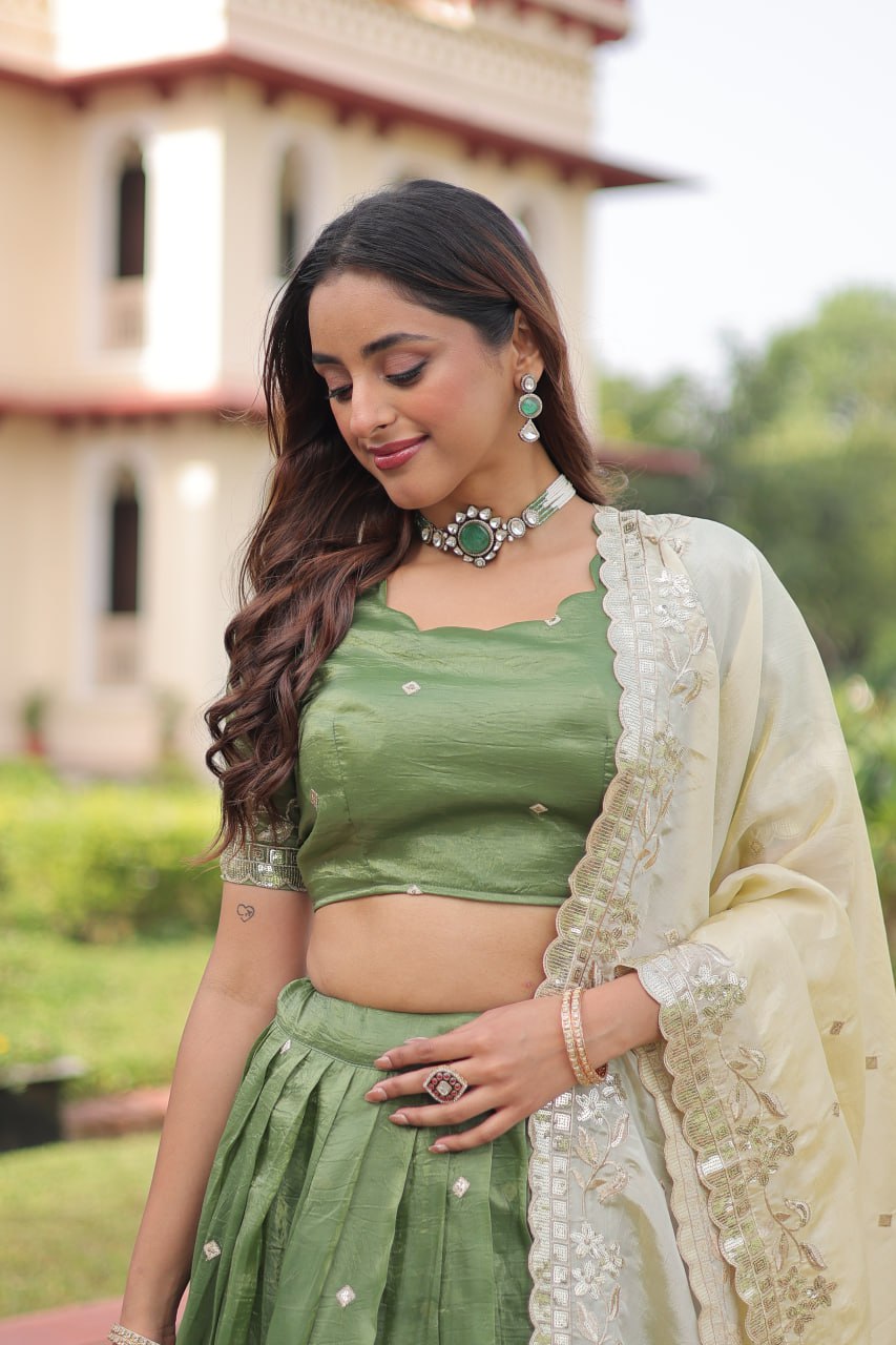 Gold Crush Lehenga Set with Zari & Sequins Embroidery