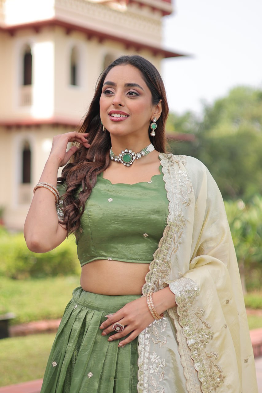 Gold Crush Lehenga Set with Zari & Sequins Embroidery
