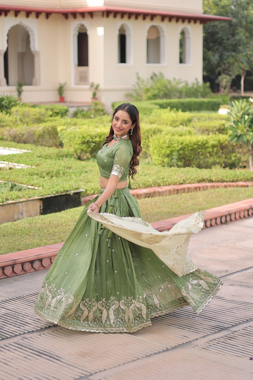 Gold Crush Lehenga Set with Zari & Sequins Embroidery