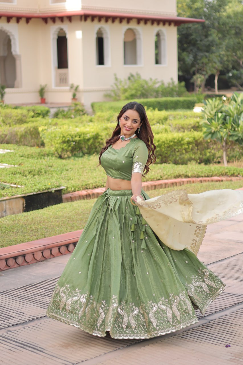 Gold Crush Lehenga Set with Zari & Sequins Embroidery