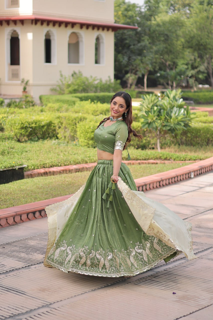 Gold Crush Lehenga Set with Zari & Sequins Embroidery