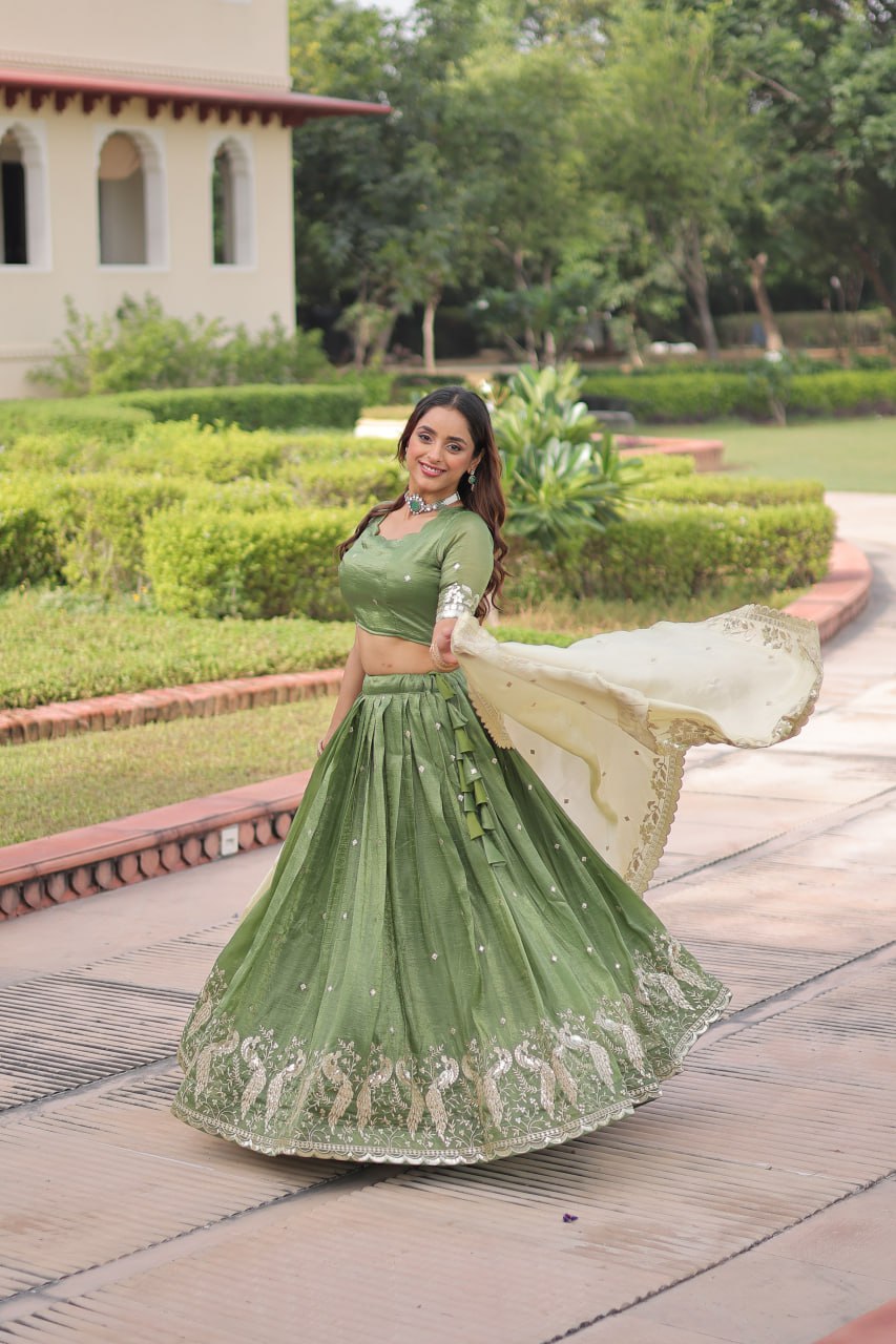 Gold Crush Lehenga Set with Zari & Sequins Embroidery
