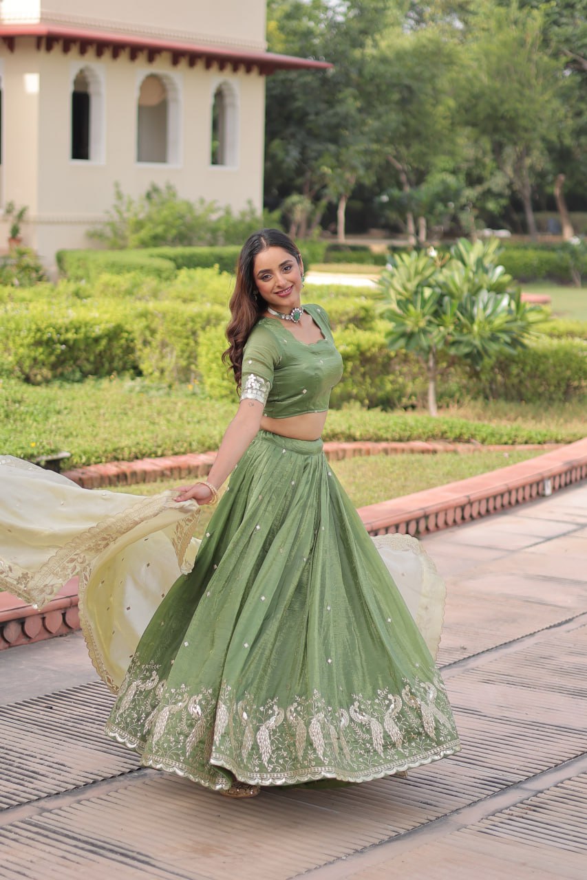 Gold Crush Lehenga Set with Zari & Sequins Embroidery