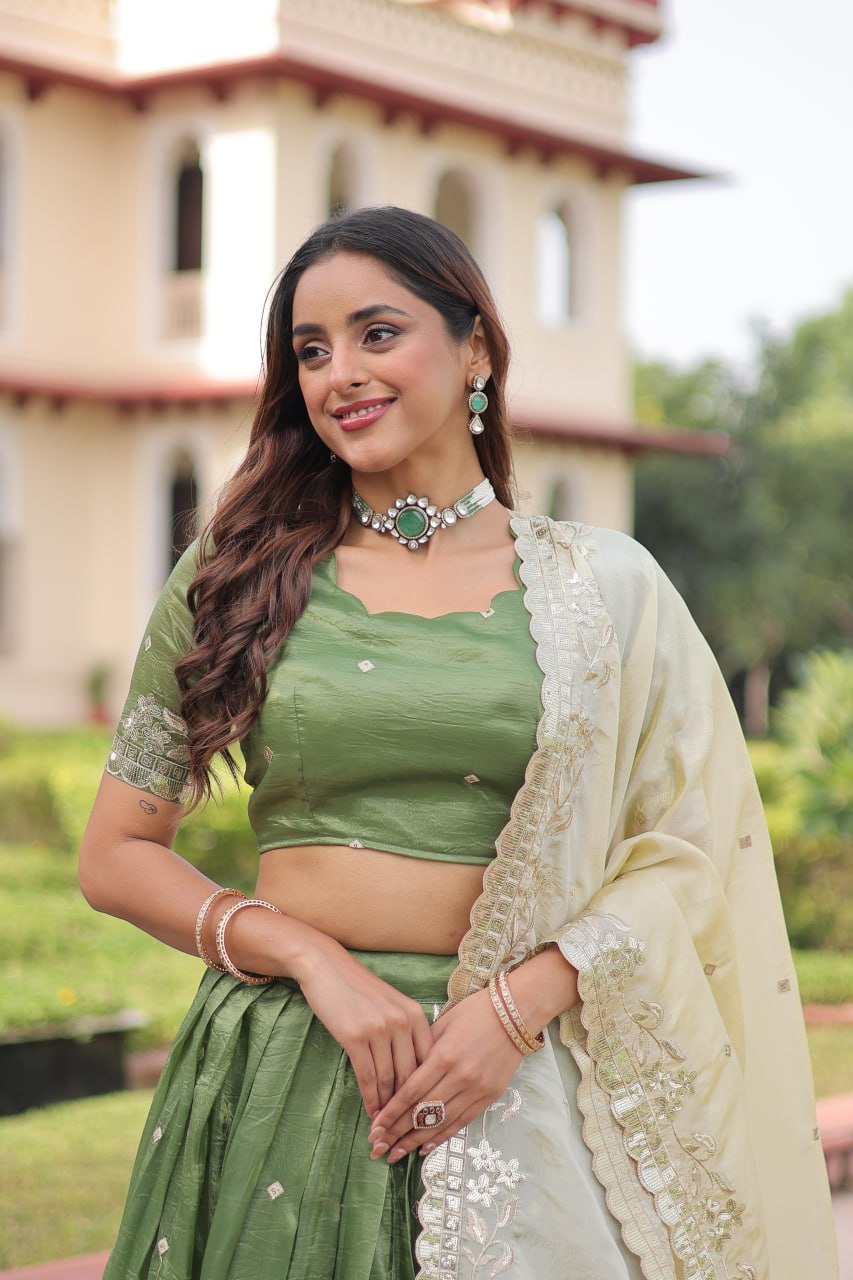 Gold Crush Lehenga Set with Zari & Sequins Embroidery