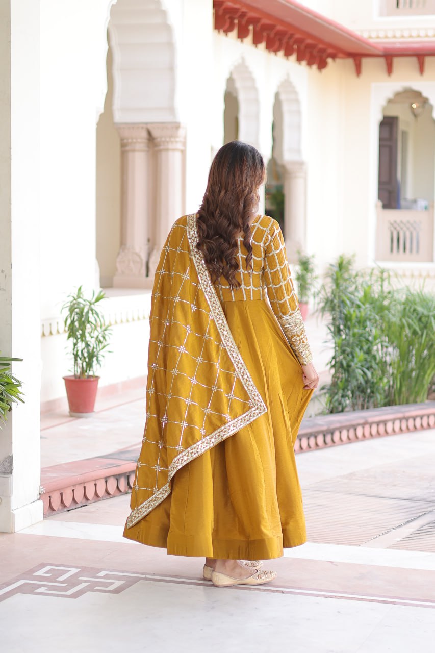 Vichitra Gown with Heavy Sequins Zari Work & Dupatta