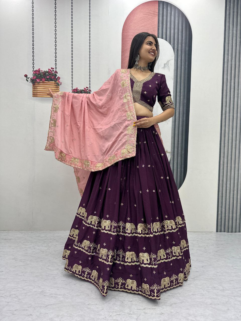 Chinon Heavy Embroidered Lehenga Choli Set