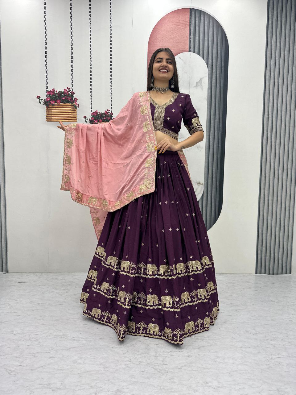 Chinon Heavy Embroidered Lehenga Choli Set