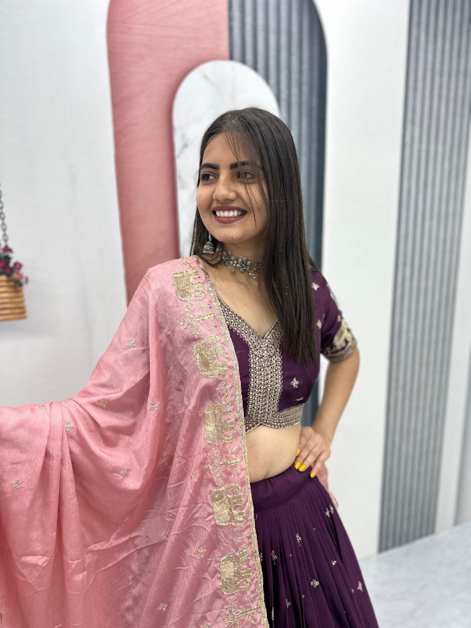 Premium Pure Chinon Heavy Embroidered Lehenga Choli Set