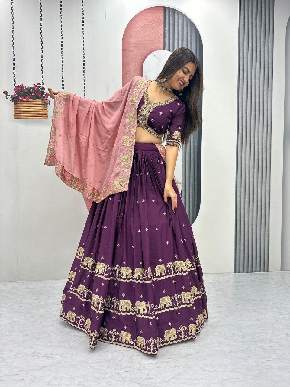 Chinon Heavy Embroidered Lehenga Choli Set