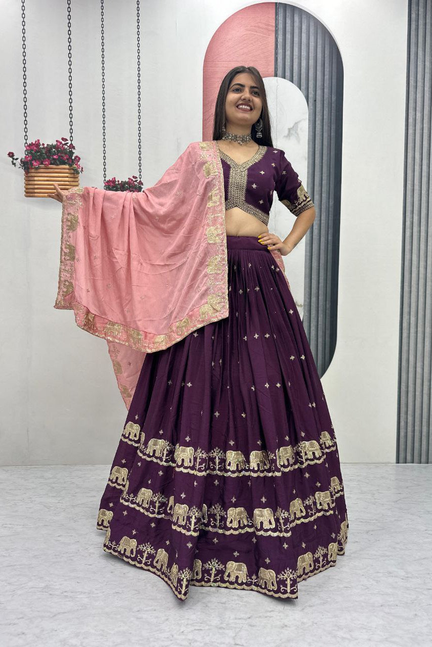 Premium Pure Chinon Heavy Embroidered Lehenga Choli Set