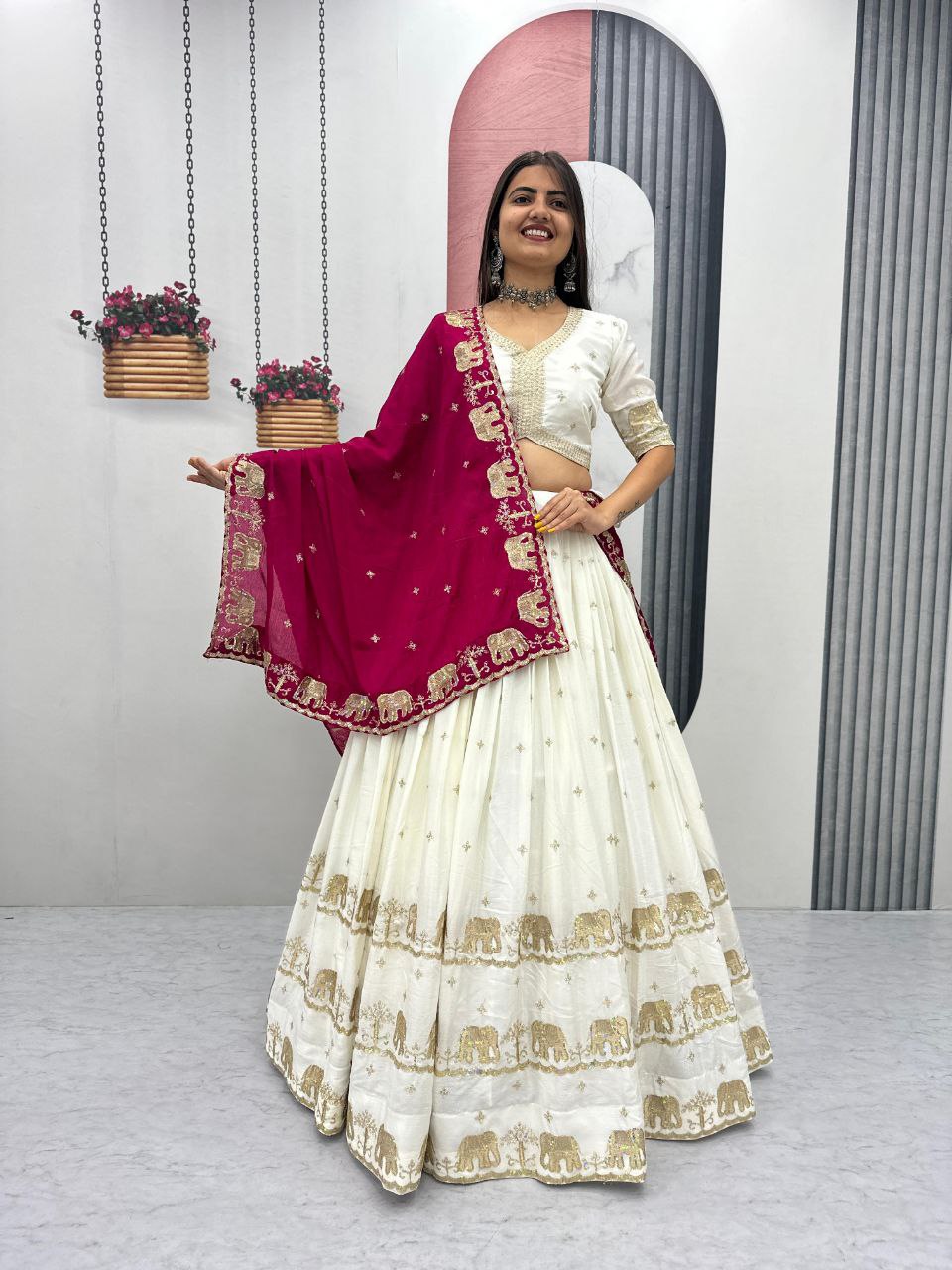 Chinon Heavy Embroidered Lehenga Choli Set