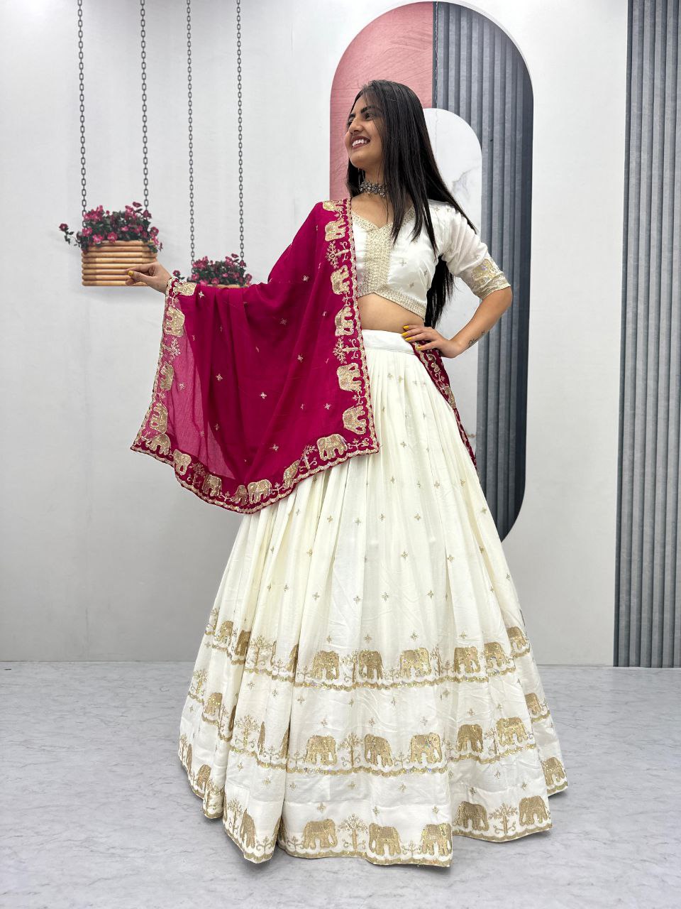 Chinon Heavy Embroidered Lehenga Choli Set