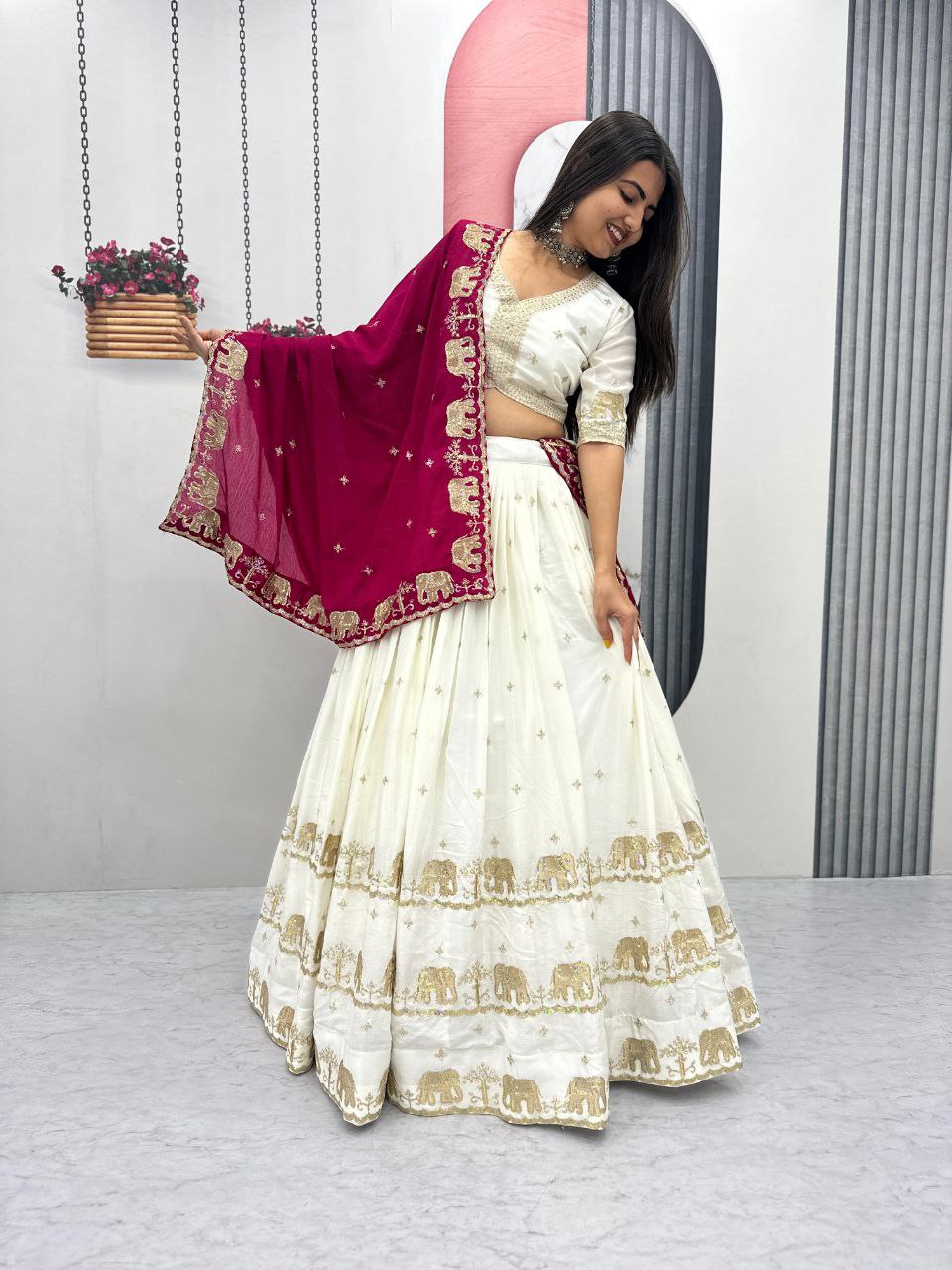 Chinon Heavy Embroidered Lehenga Choli Set