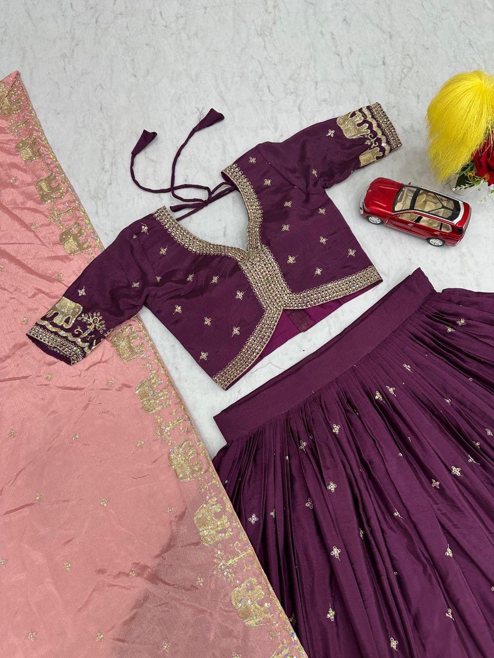 Chinon Heavy Embroidered Lehenga Choli Set