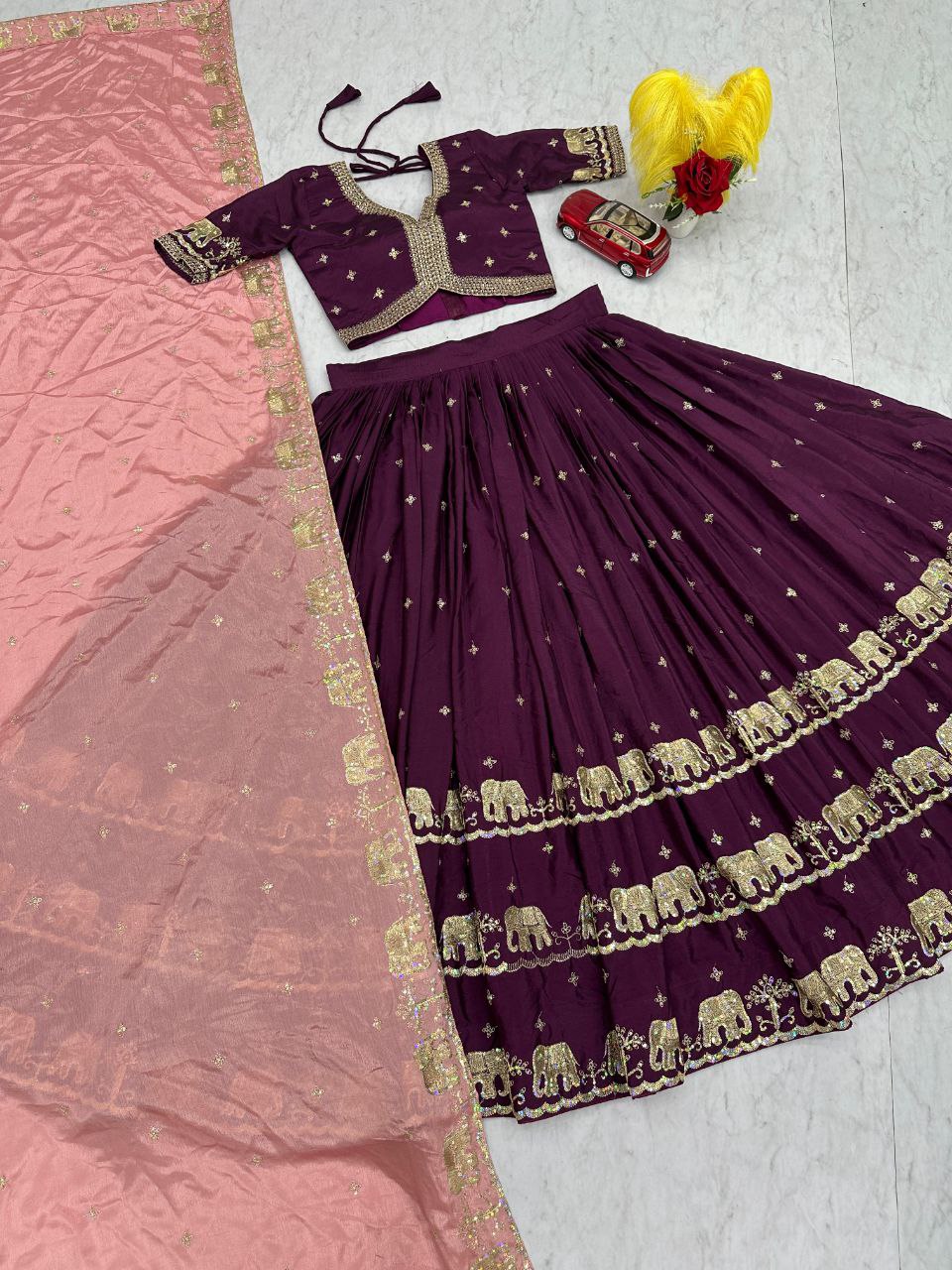 Chinon Heavy Embroidered Lehenga Choli Set