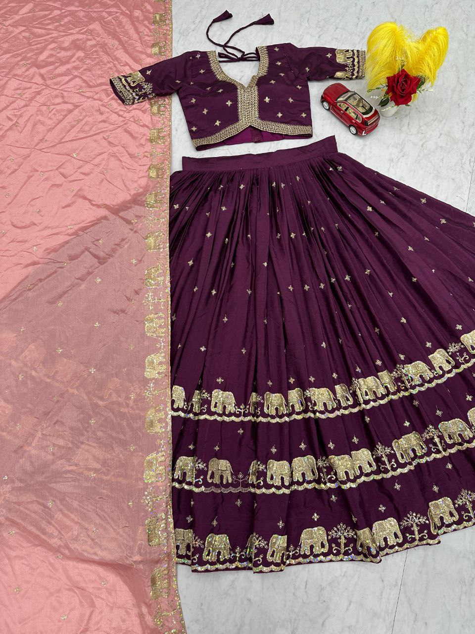 Chinon Heavy Embroidered Lehenga Choli Set