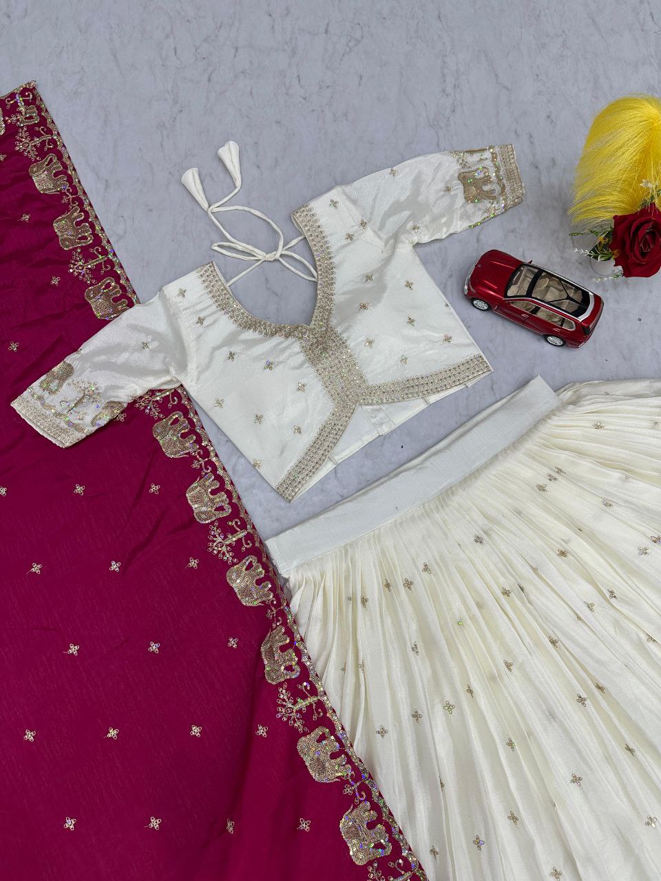 Chinon Heavy Embroidered Lehenga Choli Set