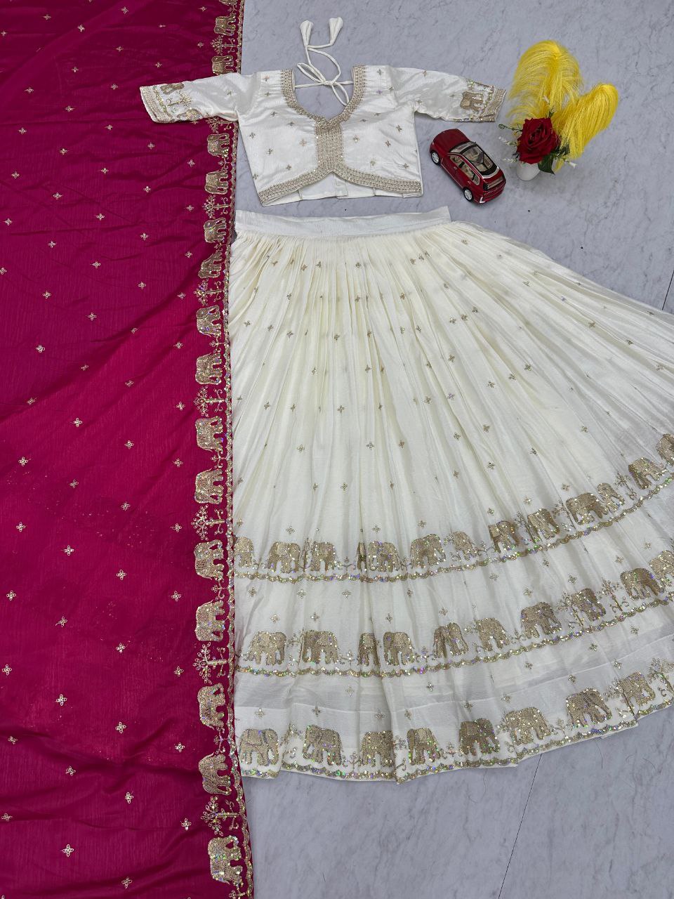 Chinon Heavy Embroidered Lehenga Choli Set