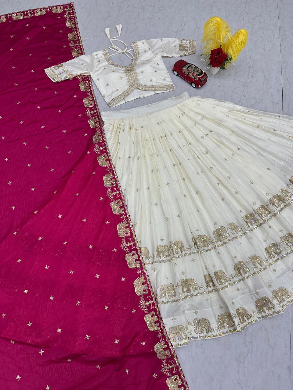 Chinon Heavy Embroidered Lehenga Choli Set
