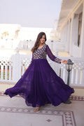 Faux  Georgette Gown with 12 Meter Flair & Sequins Zari Embroidery
