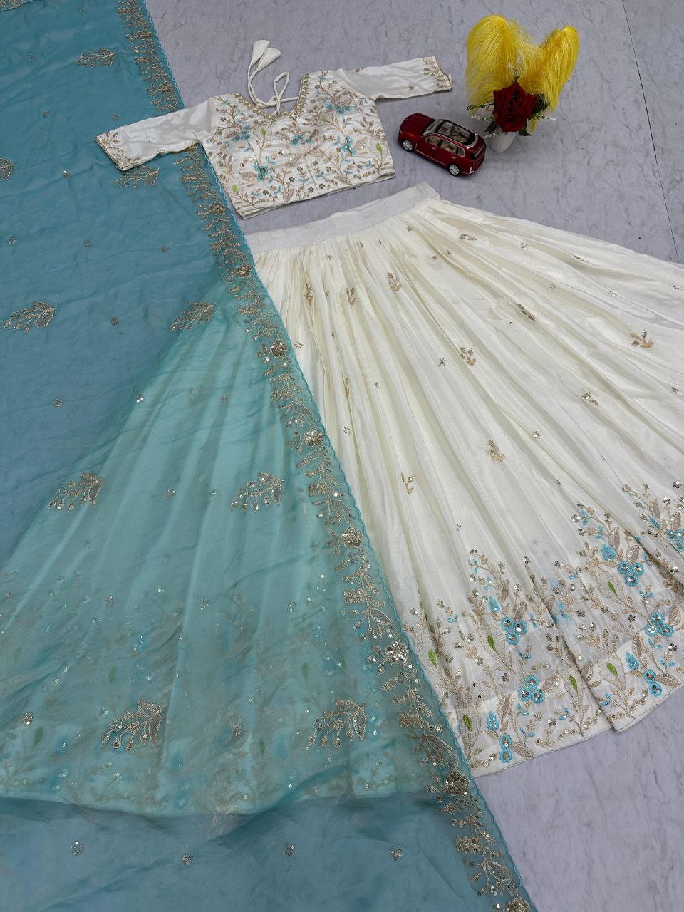 Chinon Lehenga Choli Set with Embroidered Fendy Dupatta
