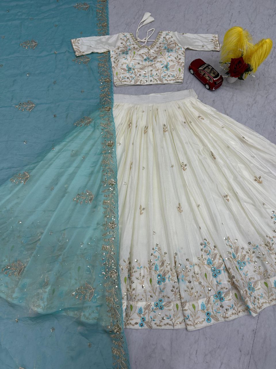 Chinon Lehenga Choli Set with Embroidered Fendy Dupatta