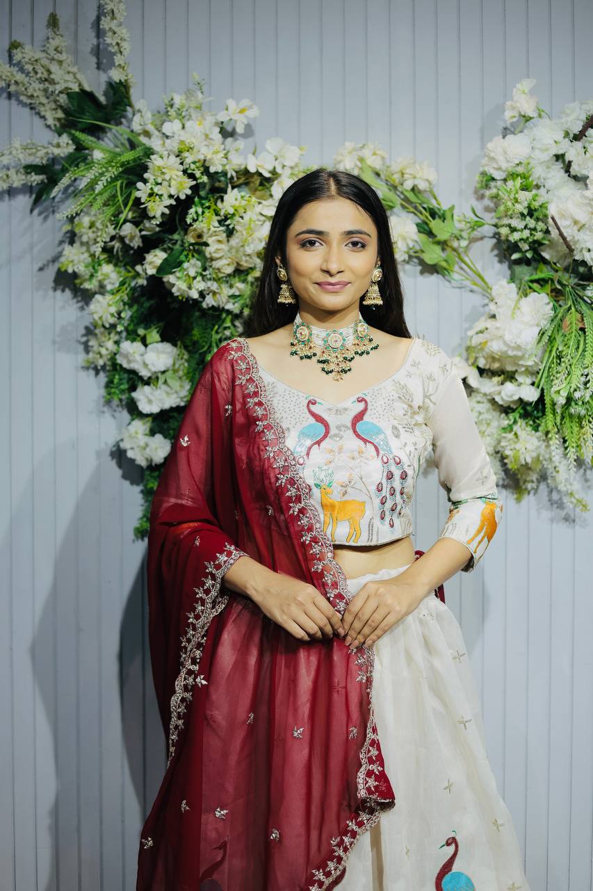 Women’s Heavy Tissue Silk Embroidered Lehenga Choli Set with Designer Dupatta