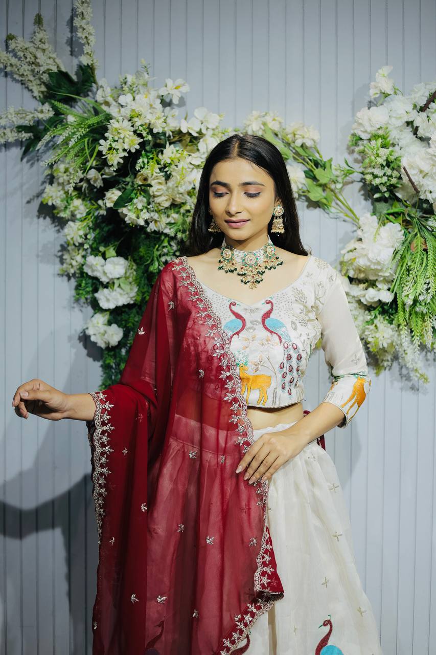 Women’s Heavy Tissue Silk Embroidered Lehenga Choli Set with Designer Dupatta