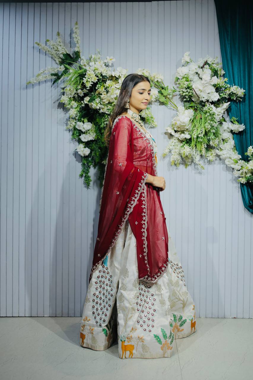 Women’s Heavy Tissue Silk Embroidered Lehenga Choli Set with Designer Dupatta