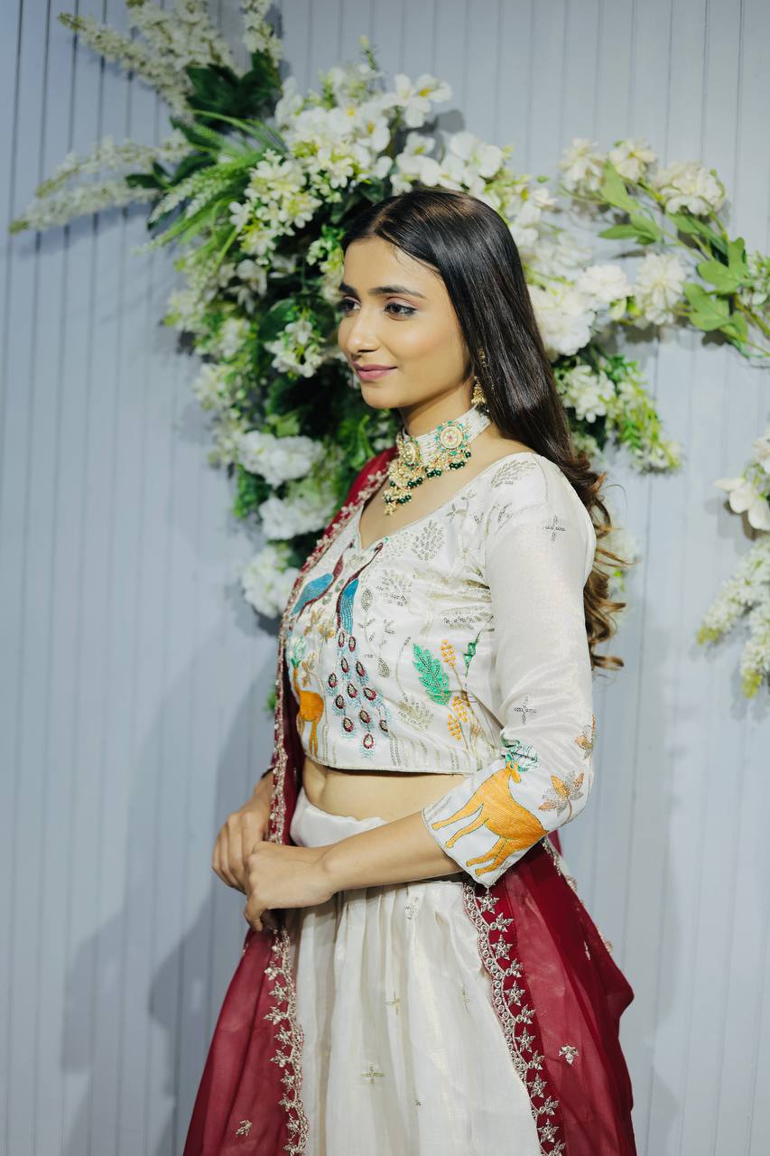 Women’s Heavy Tissue Silk Embroidered Lehenga Choli Set with Designer Dupatta