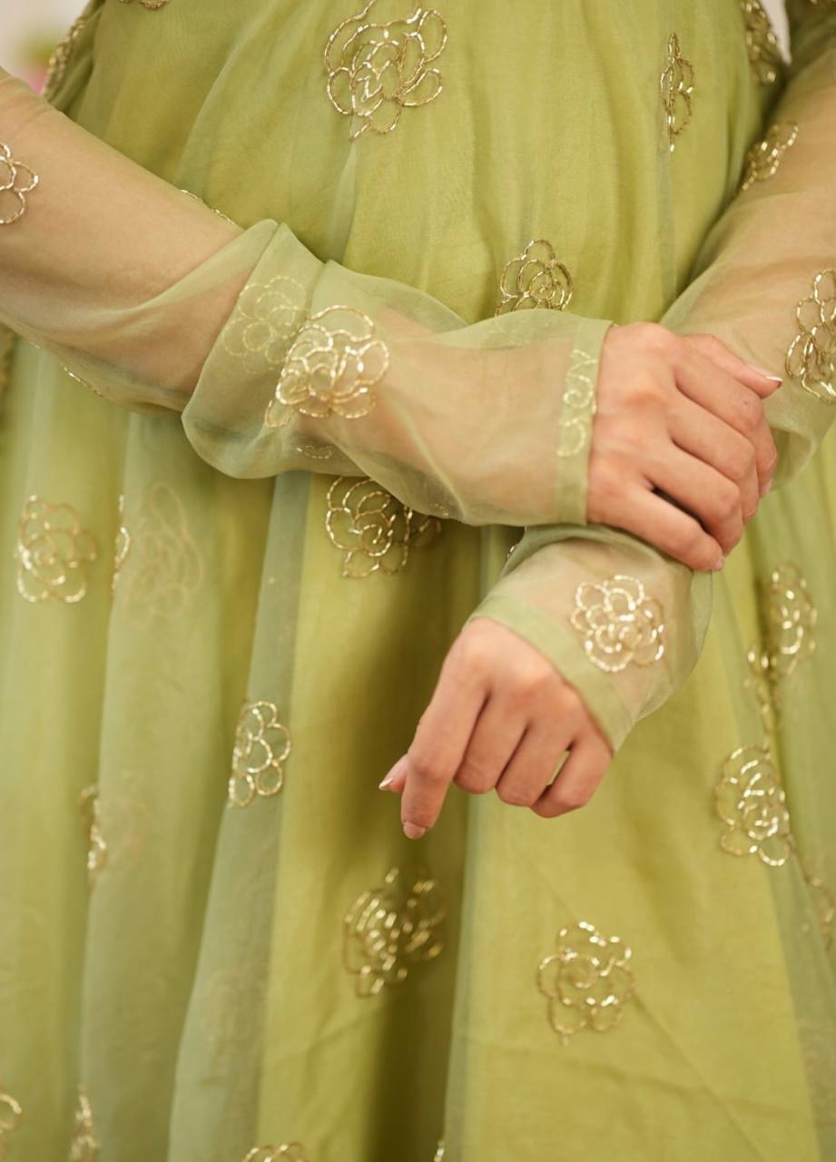 Soft Semi Viscose Sequins Work Gown with Dupatta – Fully Stitched Designer Party Wear