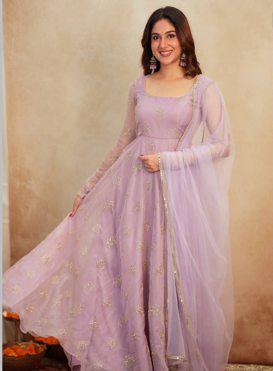 Soft Semi Viscose Sequins Work Gown with Dupatta – Fully Stitched Designer Party Wear