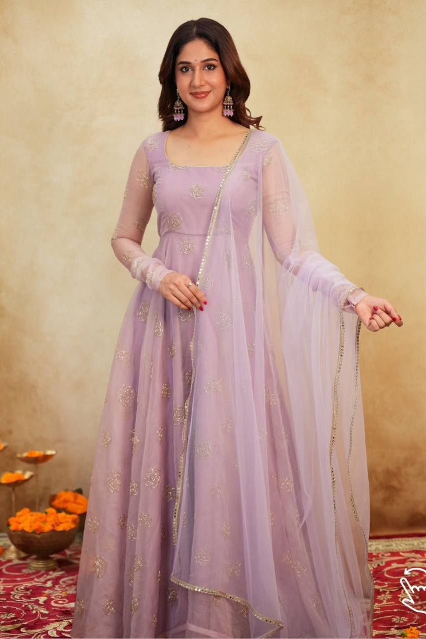 Soft Semi Viscose Sequins Work Gown with Dupatta – Fully Stitched Designer Party Wear