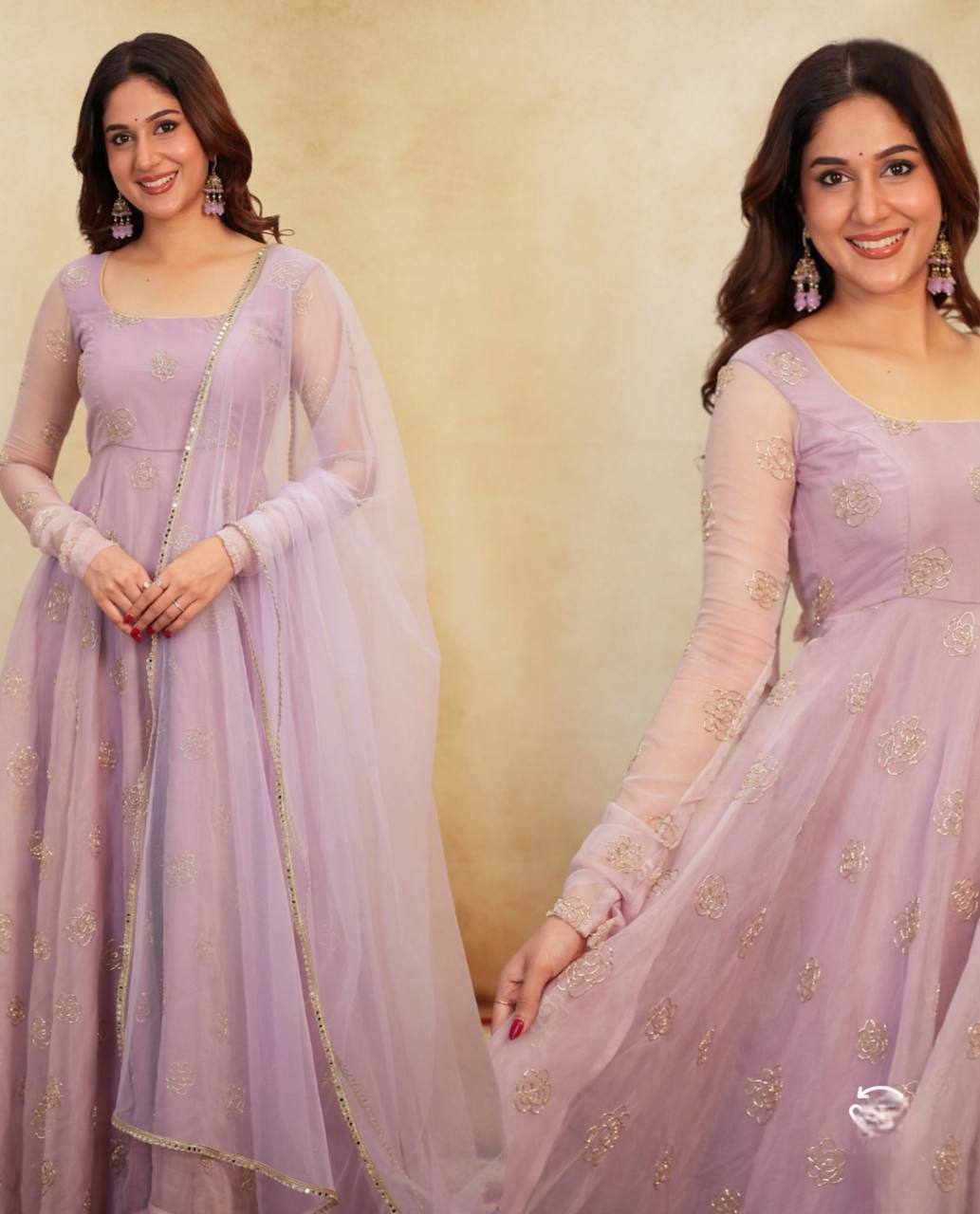 Soft Semi Viscose Sequins Work Gown with Dupatta – Fully Stitched Designer Party Wear